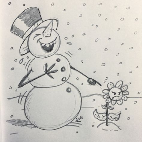 Quick sketch regarding the first day of Spring in Winchester, VA. #spring #snow #snowman #flower #sketch #sketchbook #pencil #winchester #virginia Snow Day Drawing, Sketching Challenge, Cartoon Pencil Drawing, Snowman Tattoo, Santa Claus Drawing, Sketchbook Pencil, Beach Sunset Painting, Winchester Virginia, Xmas Drawing