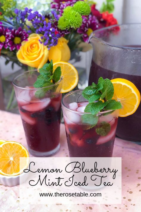 Best Iced Tea Recipe, Spring Tea Party, Iced Tea Recipe, Blueberry Mint, Disney Dinner, Blueberry Syrup, Mango Sorbet, Herbal Teas Recipes, Iced Tea Recipes