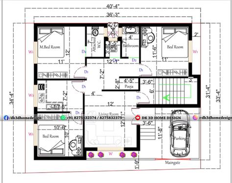 3 bedroom house plan with car parking area in 1350 sq ft is made by our expert floor planners and available here Free of cost best 3bhk plan 1350 Sq Ft House Plans 3 Bedroom, 1350 Sq Ft House Plans, 3bhk Plan, 3 Bedroom House Plan, South Facing House, House Design Drawing, North Facing House, 30x40 House Plans, Vastu House