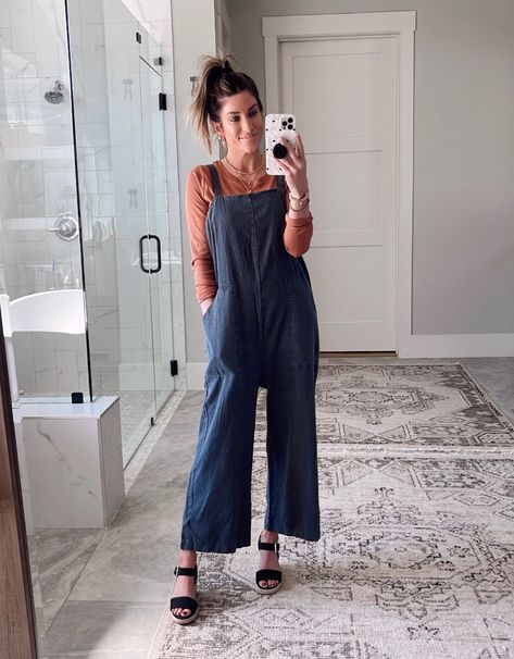 Utility Style Medium Wash Denim Overall Jumpsuit, Fall Utility Denim Overall Jumpsuit, Target Jumpsuit Outfit, Fall Utility Denim Jumpsuit, Spring Utility Denim Jumpsuit, Target Jumpsuit, Utility Denim Button-up Jumpsuit, Jumpsuit Winter, Wedges Outfit