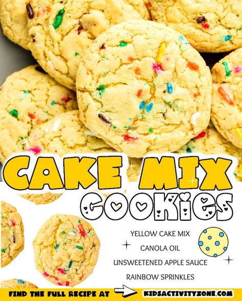 Quick and easy Cake Mix Cookies are soft, delicious and so easy to make because they start with a boxed cake mix! Add in a few rainbow sprinkles and you have an easy funfetti cookie that anyone can make. Make this easy cookie recipe today! No Egg Cake Mix Cookies, White Cake Mix Cookies, Easy Cake Mix Cookies, Magic Bars Recipe, Applesauce Cookies, Desserts With Few Ingredients, Easy Cookie Recipe, Holiday Baking List, Simple Desserts