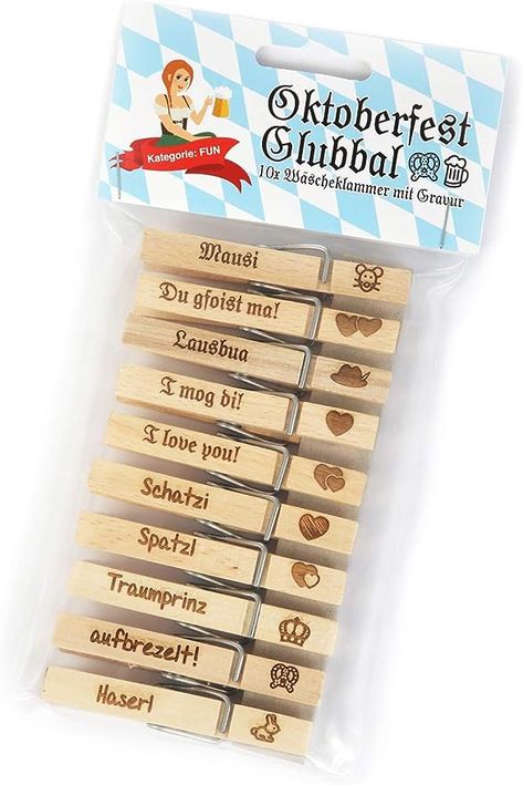 SNEG Oktoberfest Glubbal - Wäscheklammern mit Gravur & Motiv für Oktoberfest und Firmenfeier (Fun): Amazon.de: Küche, Haushalt & Wohnen Staff Party Ideas, Staff Party, Clothes Clips, Oktoberfest Party, Company Party, Funny Slogans, Color Mix, Clothespins, Web Font