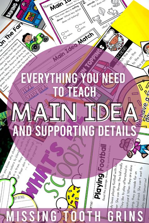 Comprehension Bookmarks, Main Idea And Supporting Details, Teaching Main Idea, Reading Graphic Organizers, Ela Lesson Plans, Missing Tooth, Supporting Details, Reading Unit, Third Grade Reading