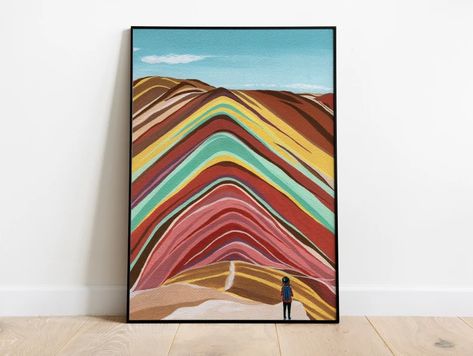 Peru Painting, Rainbow Mountains Peru, Rainbow Mountains, Rainbow Mountain, Hur Man Målar, Cartoon Wall, Ink Artwork, Teacher Things, Printed Art