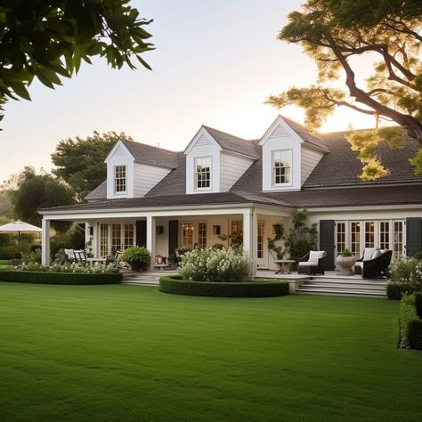 Modern French Farmhouse Exterior, Colonial Farmhouse Exterior, French Farmhouse Exterior, Modern Colonial Farmhouse, Entrance Landscaping, Lovely Houses, Large Porch, Cottage Vibes, Farmhouse Exterior Design