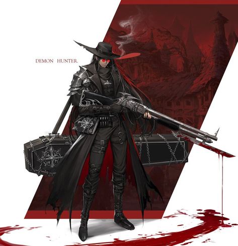 ArtStation - Demon hunter, Kalle(JunYeong Shin) Dnd Cowboy, Western Character Design, Dark Western, Sif Dark Souls, Blood Hunter, Half Elf, Fantasy Demon, Western Artwork, Dnd Dragons