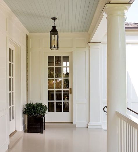 Blue Beadboard Ceiling Beadboard Porch Ceiling, Blue Beadboard, Traditional Porch, Haint Blue, Painted Concrete Floors, Porch Ceiling, Blue Ceilings, Beadboard Ceiling, Porch Flooring