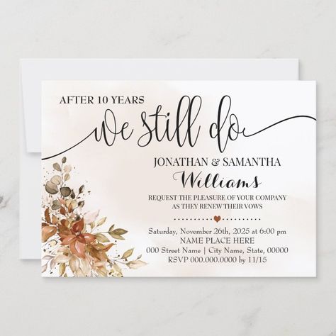 We Still Do Eucalyptus Autumn Wedding Anniversary Invitation  Zazzle Chic Fall Wedding, Free Fonts For Commercial Use, Fall Eucalyptus, Vow Renewal Invitations, Dream Wedding Reception, Wedding Autumn, Renewal Wedding, Metallic Wedding, Anniversary Invitation