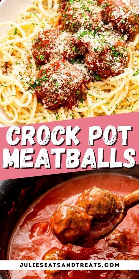 These Italian Style meatballs are broiled then slow cooked in spaghetti sauce all day for a tender, moist and flavorful meatball to pile on top of spaghetti! These Crock Pot Meatballs will be a go-to dinner recipe that your family will love. They can also be served plain as an appetizer.  #crockpot #meatballs Appetizer Crockpot, Meatballs Italian, Meatballs Crockpot, Crockpot Meat, Crockpot Meatballs, Meatball Recipes Crockpot, Italian Style Meatballs, Sleeveless Sweaters, Slow Cooker Dinner Recipes