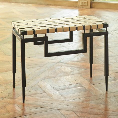 Iron & Leather Bench Leather Bedroom, Hammered Iron, Small Bench, Metal Bench, Tufted Leather, Leather Bench, Global Views, Hand Crafted Furniture, Upholstered Bench