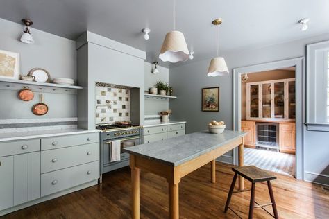 Space of the Week: This Reno of a Historic Georgia Kitchen Blends the Old and the Blue The Misfit House, Misfit House, Secret Storage, Flush Mount Lights, Athens Ga, Large Dining Room, Types Of Rooms, Blue Kitchens, Village Life