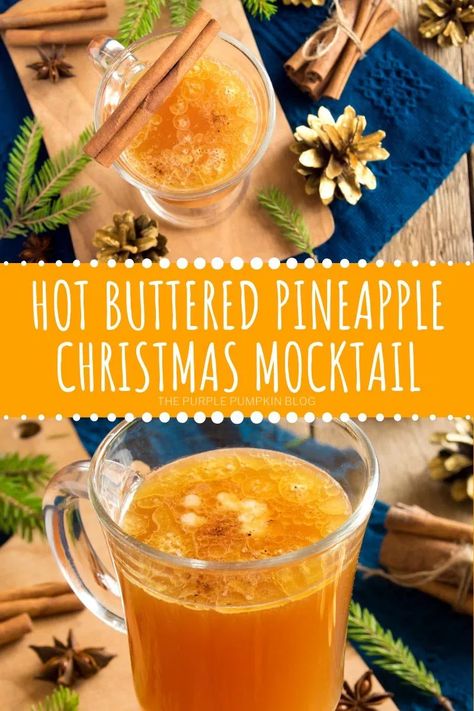 Make this Hot Buttered Pineapple Mocktail for holiday parties or for sipping on while sitting in front of a roaring fire on cold winter nights. Your non-drinking guests will appreciate having a delicious mocktail to enjoy the festivities with! #HotButteredPineappleMocktail #Mocktails #ChristmasMocktails #ThePurplePumpkinBlog #Recipes #MocktailRecipes #NonAlcoholicDrinks #NoAlcohol #NonAlcoholicCocktails Winter Mocktails, Holiday Mocktail, Christmas Mocktails, Winter Sangria, Pineapple Christmas, Hot Cocktails, Hot Buttered Rum, Purple Pumpkin, Spicy Margarita