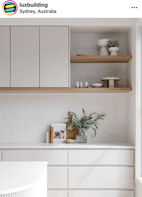 Kitchen Interior Ikea, Modern Apartment Kitchen Ideas, Matte White Kitchen Cabinets, Ikea Japandi Kitchen, Japandi White Kitchen, Scandi Modern Kitchen, Stacked Kitchen Backsplash, Kitchen Inspiration Design Modern, Kitchen Cupboard Layout