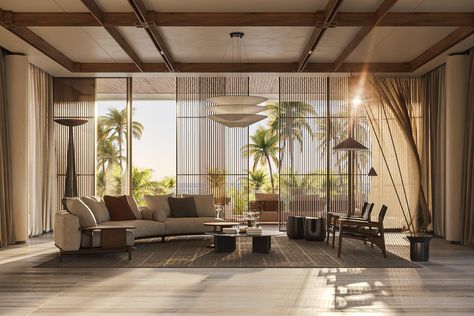 Tropical Resort Interior, Interior Design Villa, Lounge Room Design, Tropical Living Room, Zen Interiors, Resort Interior, Architecture Company, Tropical Living, Design Villa