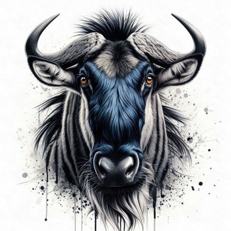 Blue Wildebees Splash Art - Gareth Parkes The Veldt, Blue Wildebeest, Buffalo Animal, Running Of The Bulls, African Plains, Iconic Beauty, Animal Action, Wild Art, Dog Pen