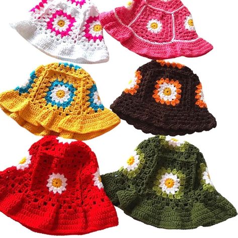 Crochet Bucket Hat Handmade Gift for Women Crochet Unisex Boho Bucket Hat Crochet Summer Hat Daisy Granny Square Festival Hat Gift for Him Handmade Crochet Bucket Hat For Spring, Beach Crochet Bucket Hat With Granny Square, Adjustable Granny Square Crochet Bucket Hat, Festival Crochet Bucket Hat, Handmade Crochet Bucket Hat, One Size, Crochet Summer Hats, Festival Hat, Crochet Bucket Hat, Flower Hats