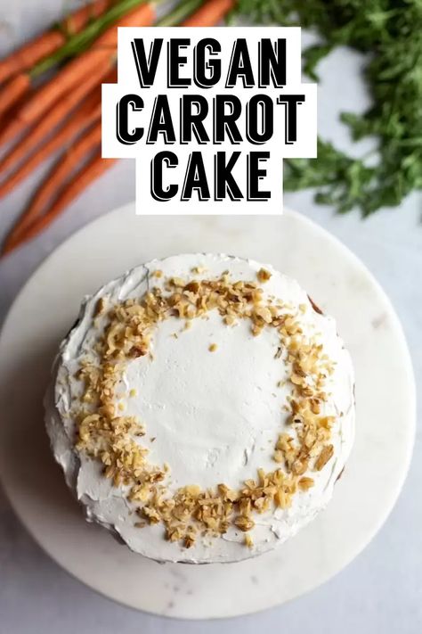 Vegan Carrot Cake- this carrot cake is SO EASY to make. It's completely dairy + egg free but still completely delicious! #carrotcake #veganbaking #vegancake Dairy Free Cream Cheese Frosting, Vegan Carrot Cake Recipe, Plant Based Dessert Recipes, Cake With Pineapple, Dairy Free Breakfast Recipes, Mousse Au Chocolat Torte, Carrot Cake With Pineapple, Completely Delicious, Vegetarian Recipes Dessert