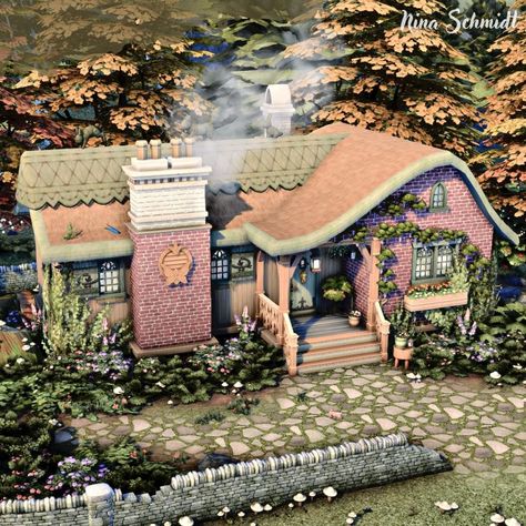 Wizard House Exterior, Sims 4 Base Game House Cottage, Sims 4 House Ideas Base Game, Sims Cottage Living House, Sims4 Cottage Living, Sims 4 Cc Houses Download Base Game, Sims 3 Builds, Ts4 Cottage Living, Sims 4 Witch Cottage