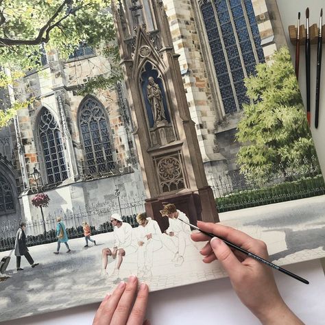 Impressive Watercolor Paintings Of Famous Old European Landmarks Aachen Cathedral, Architecture Artists, World Architecture, Watercolor Architecture, European Architecture, Architecture Drawing Art, Architecture Painting, Hand Draw, Watercolor Illustrations