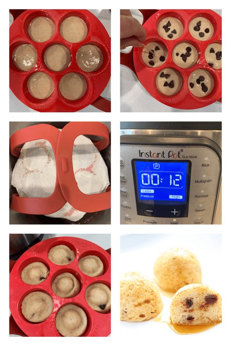 Instant Pot Protein Pancake Bites have only 3 ingredients! Whole wheat, healthy and tasty chocolate chip pancake bites made in your Instant Pot! Protein Pancake Bites, Power Cooker Recipes, Easy Egg Bake, Chocolate Chip Pancake, Kodiak Pancakes, Pancake Bites, Pancake Muffins, Homemade Waffles, Kodiak Cakes