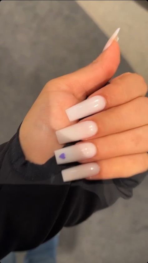 White Nails With Purple, Nails With Purple, Heart Nails, Purple Heart, White Nails, Pretty Nails, Nail Designs, Nails, Purple