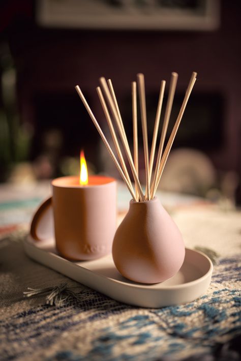 [description] The Fernweh collection by Aery Living is an expression of the intense desire to travel and explore! The Aery essential oils transport you to far off destinations. This exotically sweet and musky fragranced reed diffuser will transport you to warmer climates. With its pretty peachy pink vessel perfect for reusing. Tuberose was traditionally picked at dawn when its fragrance was at its best. We've captured this by combining florals, sweet peach and silky-smooth almond milk. 200ml Dif Reed Diffuser Design, Honey Packaging, Scented Candles Luxury, Scent Diffuser, Reed Diffusers, Soft Rose, Sweet Peach, Luxury Fragrance, Bbq Accessories