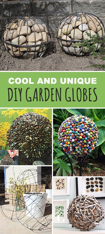 Put rocks in a round cage. Awesome outdoor decor idea! Super easy to do! Garden Gazing Balls Diy, Outdoor Garden Ornaments, Landscape Decor Garden Decorations, Diy Garden Balls, Metal Tube Projects, Rock Decorating Ideas Garden Decorations, Trail Markers Ideas, Outdoor Garden Decor Ideas Diy Projects, Gazing Balls Garden Ideas