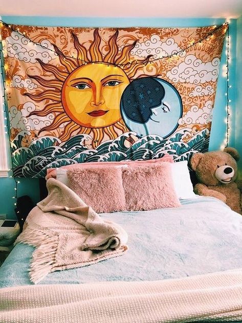 Celestial Tapestry, Sun And Moon Tapestry, Moon Tapestry, Tapestry Bedroom, Room Goals, Cute Room Ideas, Aesthetic Rooms, Teen Bedroom Decor, College Dorm Rooms