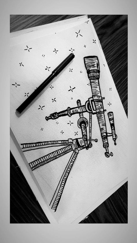 #telescope #stars #sketchbook #space Telescope Sketch, Telescope Drawing, Sketch Style Tattoos, Modern Art Canvas Painting, Sketch Style, Easy Drawings Sketches, Aesthetic Art, Art Canvas, Drawing Sketches