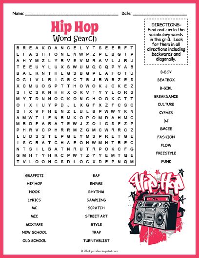 Free Printable Hip Hop Word Search Magic Squares Math, Music Word Search, Disney Word Search, Word Puzzles Brain Teasers, Word Search Puzzles Printables, Free Printable Word Searches, Puzzle Worksheet, Disney Word, Free Printable Puzzles