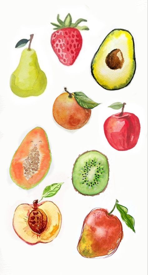 Watercolor Art Inspo Simple, Watercolor Fruits Easy, Fruit Easy Painting, Watercolor Art Fruit Easy, Watercolor Food Easy, Painting Fruit Easy, Easy Watercolor Fruit, Fruit Watercolor Painting Easy, Tropical Fruit Drawing