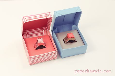 Origami Ring Box for Valentines Day | #origami #paperkawaii #diy #paperfolding #cute #kawaii Ring Box Tutorial, Origami Jewelry Box, Diy Paper Rings, Ring Boxes Diy, Origami Box With Lid, Valentines Origami, Origami Ring, Paper Kawaii, Diy Boxes