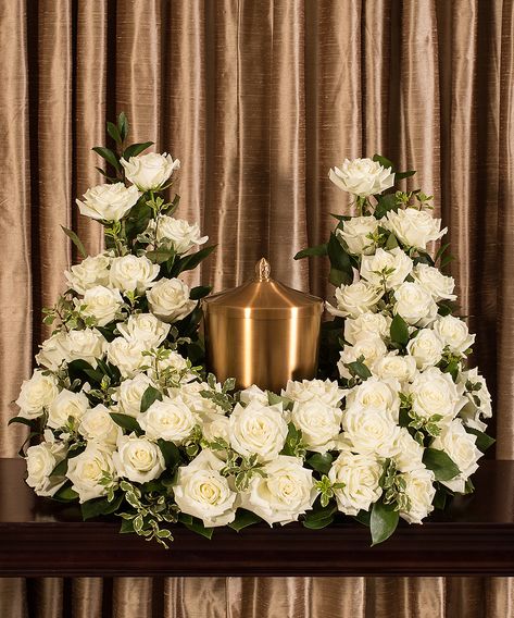 Premium florals designed to surround the urn. SKUs: ,SYM-S2157,SYM-S2157-D,SYM-S2157-P Cremation Flowers, Urn Arrangements, Casket Sprays, Sympathy Flowers, Memorial Urns, Local Florist, Cremation Urns, White Rose, Flower Shop