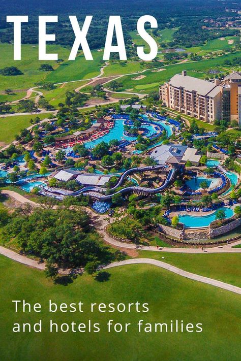 The best Texas resorts and hotels for families in Dallas, Austin, Houston, San Antonio, and Hill Country. From luxury dude ranches to water park hotels with lazy rivers. Texas Family Vacation Ideas, Resorts In Texas, Texas Resorts, Texas Vacation Spots, Family Vacations In Texas, Texas Vacation, Luxury Family Travel, Vacay Ideas, Best Family Resorts