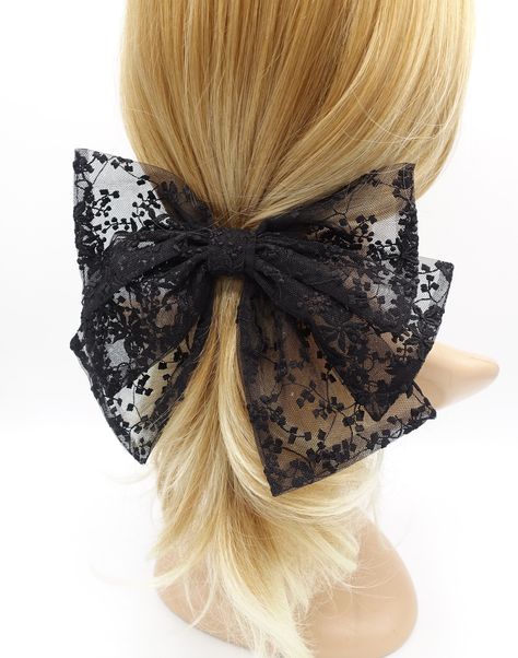 floral lace hair bow layered hair accessory for women at $15.64 Lace Hair Bow, Spring Hair Bows, Black Hair Bows, Banana Hair Clips, Fancy Bows, Style Feminine, Layered Style, Bows Diy Ribbon, Lace Accessories