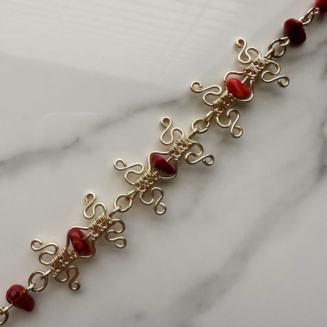 This handmade necklace is wrapped with gold plated wire, featuring bamboo coral. 14" length. All orders include freebie crystals and stickers. Wire Wrapped Choker, Coral Choker, Wire Jewelry Patterns, Bamboo Coral, Wire Jewelry Designs, Wrap Jewelry, Wire Wrapped Necklace, Chain Links, Wire Bracelet