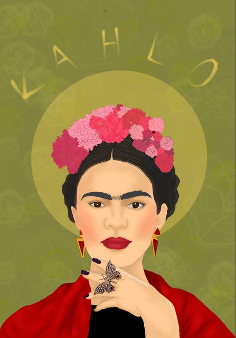 Ilustración digital de FRIDA KAHLO en colores rojos y fondos verdes Frida Kahlo Cartoon, Frida Kahlo Paintings, Kahlo Paintings, Frida Kahlo Art, Mexican Art, Art Abstrait, Upcycle Clothes, Pop Art, Bible