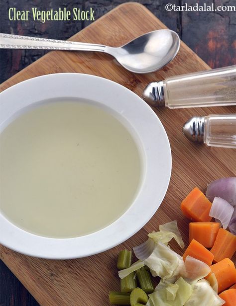 Clear Vegetable Stock recipe, Homemade Vegetable Stock Recipe for soups Vegetable Stock Recipe, Homemade Vegetable Stock, Veg Soup Recipes, Cooking Veggies, White Sauce Recipes, Stock Recipes, Chinese Vegetables, Veg Soup, Starchy Vegetables