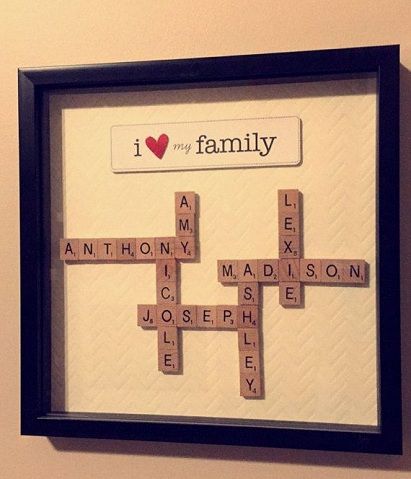 Scrabble Tile Crafts, Diy Sideboard, Scrabble Crafts, I Love My Family, Scrabble Board, Scrabble Frame, Scrabble Wall, Scrabble Art, Diy Shadow Box