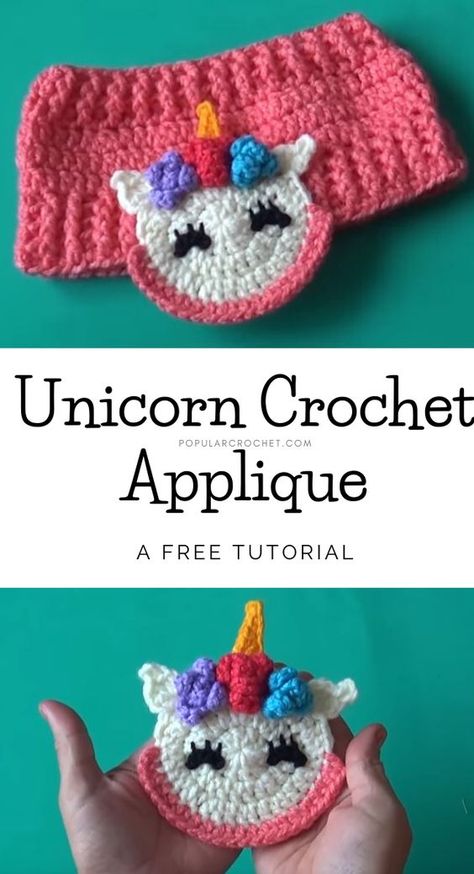 Crochet Unicorn Ear Warmer, Crocheted Appliques, Crochet Bibs, Everly Rose, Crochet Unicorn Blanket, Unicorn Applique, Bandeau Au Crochet, Unicorn Crochet, Crochet Applique Patterns Free