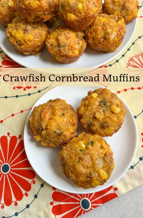 Crawfish Cornbread Jiffy, Cajun Party Food, Seafood Cornbread, Crawfish Cornbread Dressing, Cornbread Cupcakes, Stuffed Cornbread, Crawfish Dishes, Crawfish Cornbread, Apartment Meals