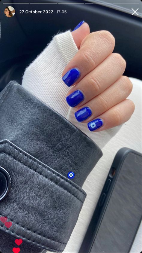 Biab nails Blue nails Evil eye Hamza hand Evil Eye Accent Nail, Evil Eye Blue Nails, Blue Nails With Evil Eye, Evil Eye Gel Nails, Blue Nails Evil Eye, Blue Biab Nails, Blue Evil Eye Nails, Turkish Eye Nails, Royal Blue Prom Nails