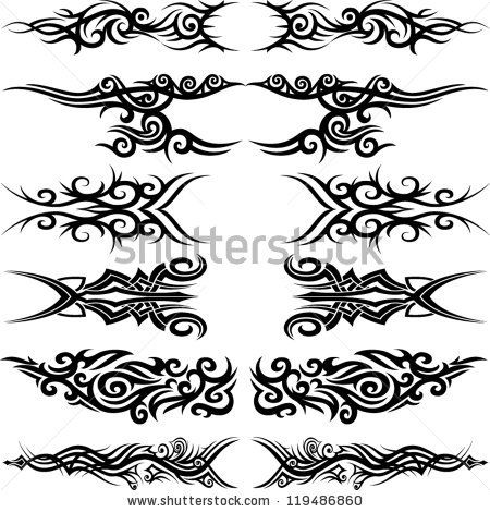 Maori tribal tattoo - Set of 6 different vector tribal tattoo in polynesian style by ZiaMary, via Shutterstock Illustration Rose, Marquesan Tattoos, Hawaiian Tattoo, Arm Band Tattoo, Ring Tattoos, Band Tattoo, Tattoo Set, Back Tattoos, 로고 디자인