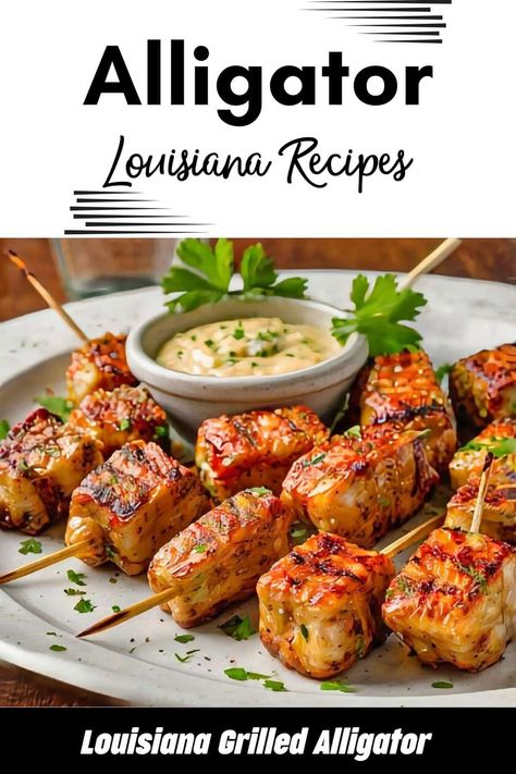 Grilled Louisiana Cajun Alligator Bites Recipe Alligator Sausage Recipes, Gator Recipes Dinners, Alligator Meat Recipes, Alligator Recipes Louisiana, Alligator Fillet Recipe, Alligator Recipes, Fried Alligator Recipe, Alligator Bites, Gator Recipe