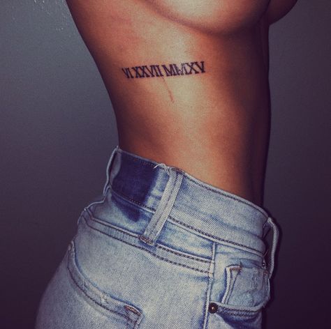 Roman Numerals Tattoo On Ribs, Roman Numerals On Ribs, Roman Numeral Tattoo On Ribs, Rib Roman Numeral Tattoo, Roman Numeral Tattoo Ribs Women, Roman Numeral Tattoo Women, Roman Numeral Rib Tattoo, Roman Numeral Date Tattoo, Dates Tattoo