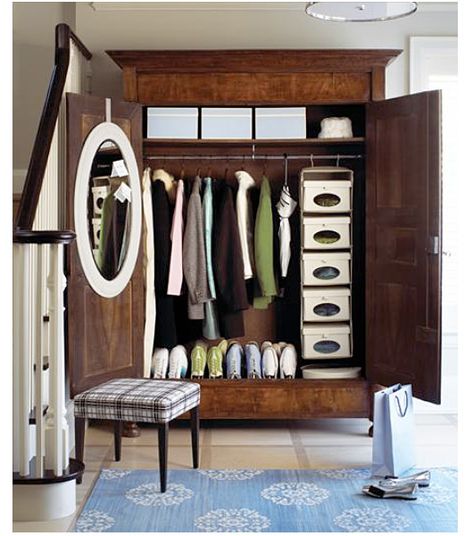 rustic wardrobe Shoe Closet Diy, Front Hall Closet, Hall House, Free Standing Closet, Hall Closet, Bedroom Armoire, Coat Closet, Wooden Wardrobe, Entryway Storage