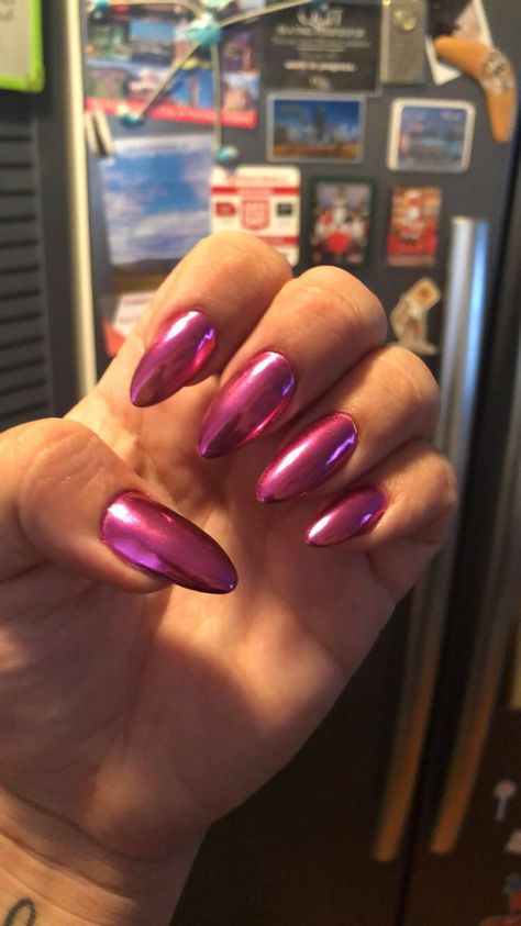 Magenta Metallic Nails, Magenta Chrome Nails, Dark Pink Chrome Nails, Color Chrome Nails, Metallic Pink Nails, Pink Metallic Nails, Dark Chrome Nails, Hot Pink Chrome Nails, Pink Powder Nails