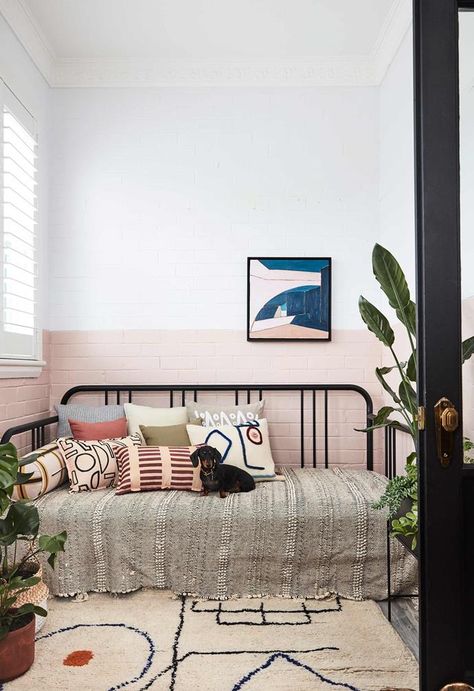 Interior architect Sophie Bowers has transformed her low-rise 63-square-metre Art Deco apartment in Sydney's Kensington, into a vibrant and modern home full of clever storage and design features. Take a look inside. Apartment Design Interior, Colorful Homes, Low Sofa, Freedom Furniture, Homes To Love, Pump House, Small Apartment Design, House Deck, Sofa Beds