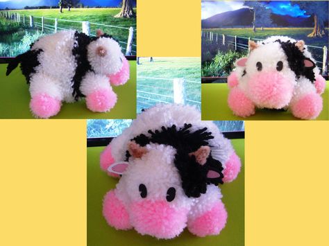 Havest Moon Pompom Cow by chibichanalex Pom Pom Highland Cow, Cow Pom Pom, Easter Fun Food, Pom Pom Animals, Making Toys, Pom Crafts, Pipe Cleaner Flowers, Yarn Balls, Cow Face