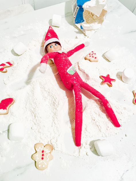 #elfontheshelf #elfontheshelfideas Elf Snow Angel, Snow Angel, Elf Ideas, Snow Angels, On The Shelf, Elf On The Shelf, Flour, Elf, Angel